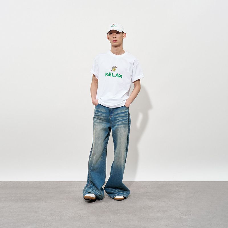 FMACM Distressed, Yellowed, Washed and Pleated Denim Trousers
