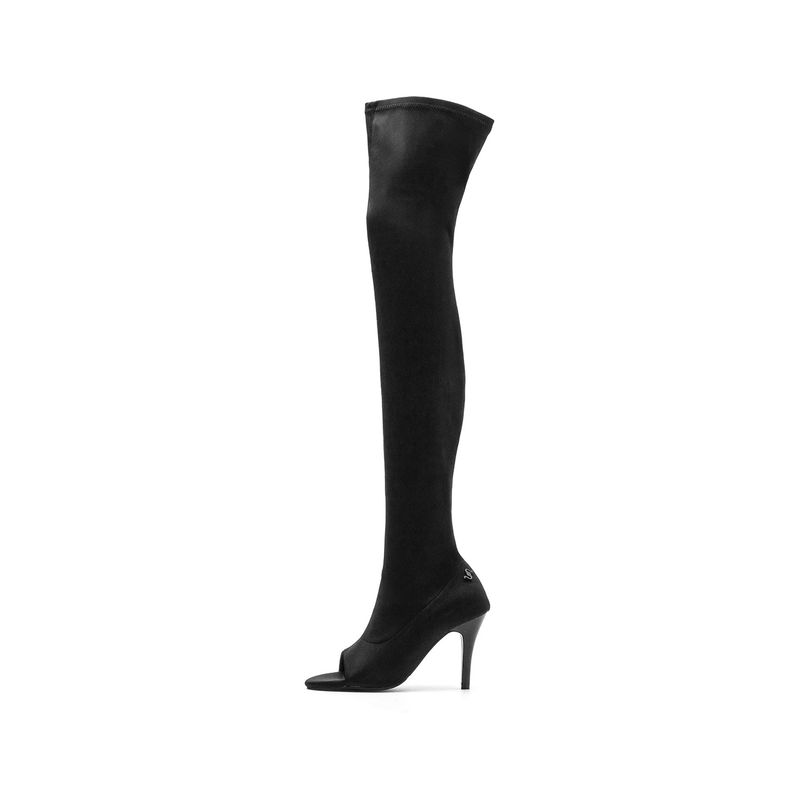 Stretch Slim Fit Open Toe Boots Heel(Black)