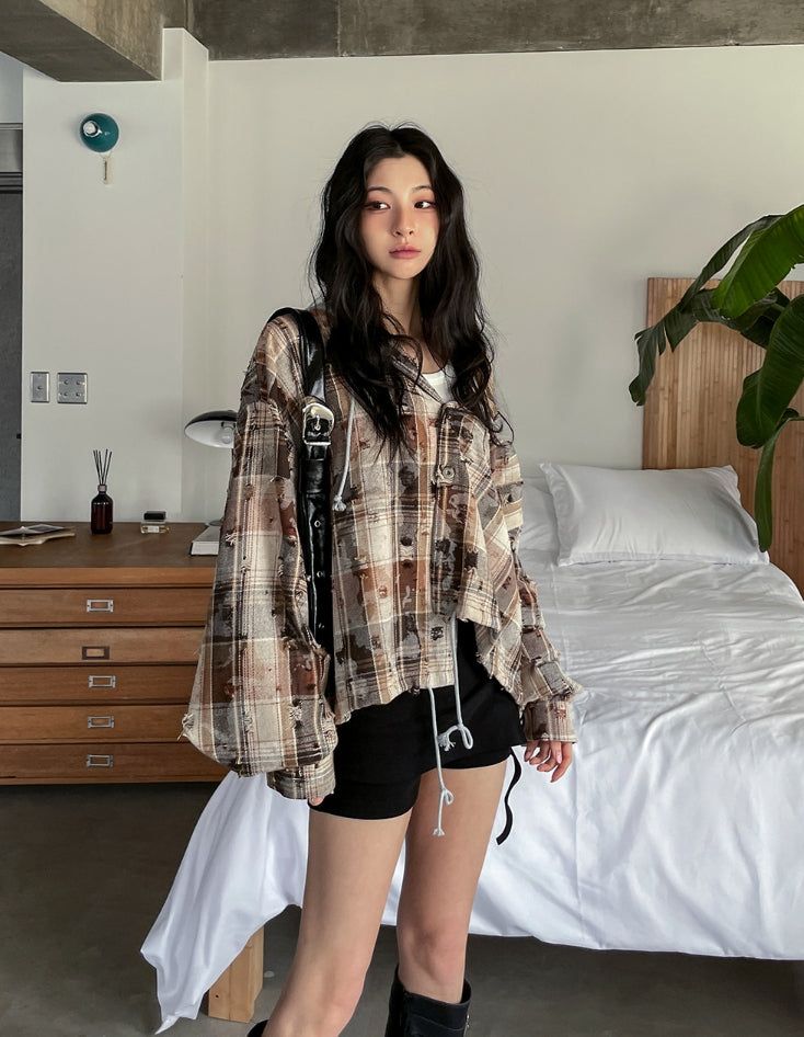 ULAN(ユレン)の「Vince damage checked hoodie jacket(Jackets/Outerwear)」