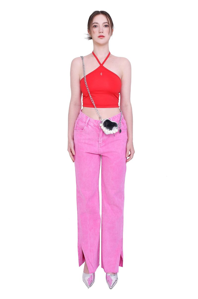 2-way halter span crop sleeveless top (red)