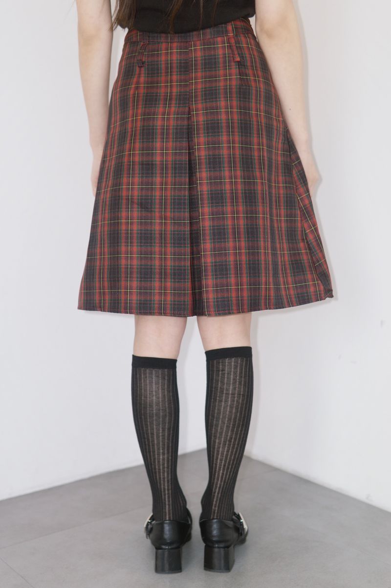 Red Preppy Checkered Midi Pleats Skirt