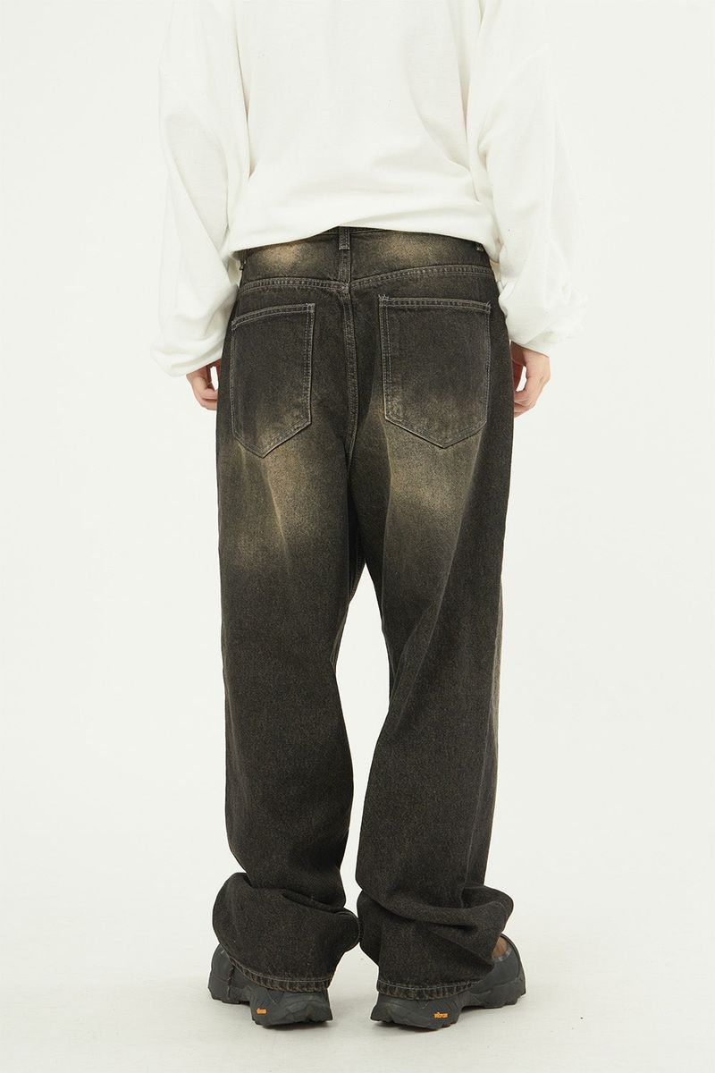 Dust oil washed denim pants