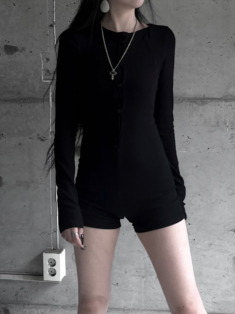 button deep v jumpsuit