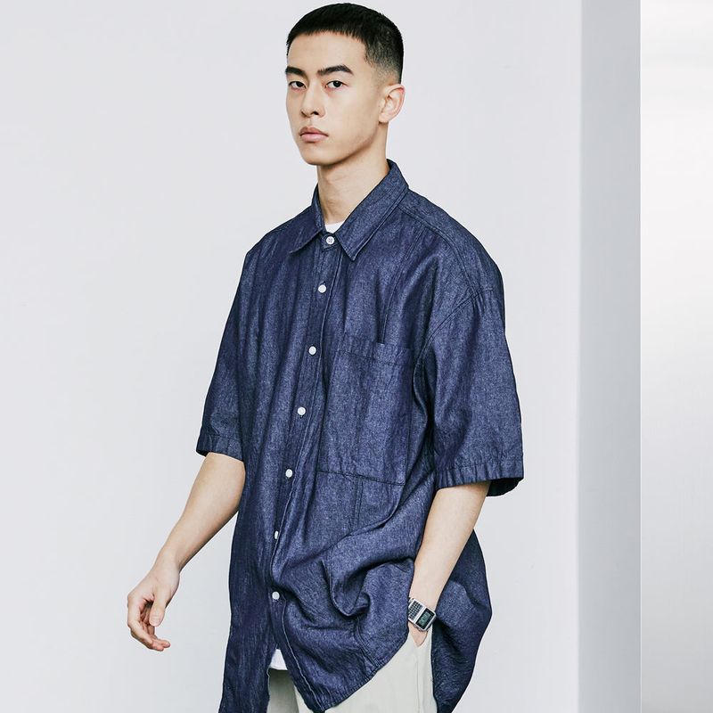 FRONT SEAM WASHED DENIM SHIRT INDIGO