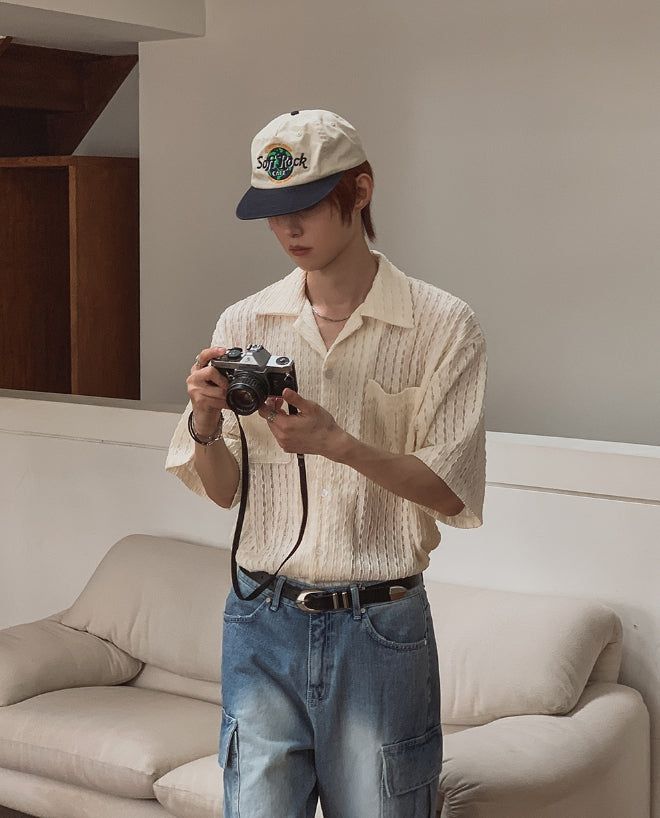 Wavy Open Collar Half Shirt