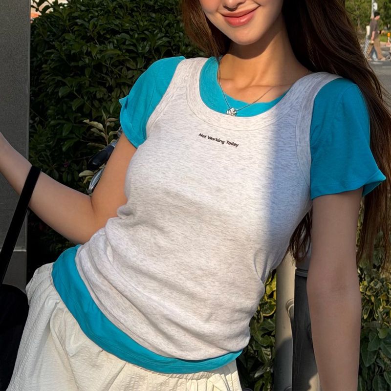 Ribbed Jersey Lettering Sleeveless T-shirt