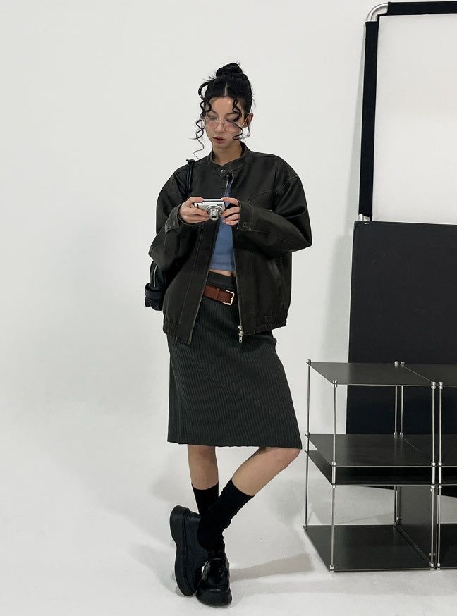 [Belt set] Belted knit midi skirt