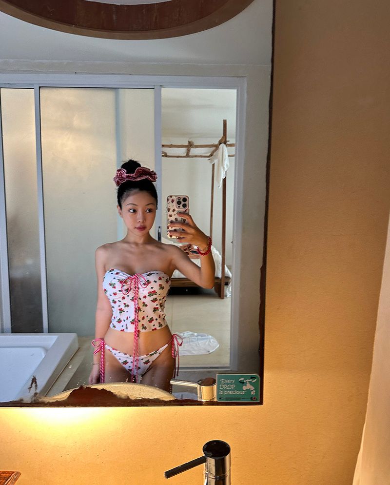 a strawberry tube top bikini