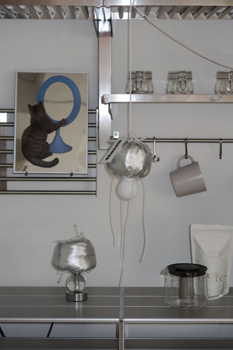 silver hanging lamp