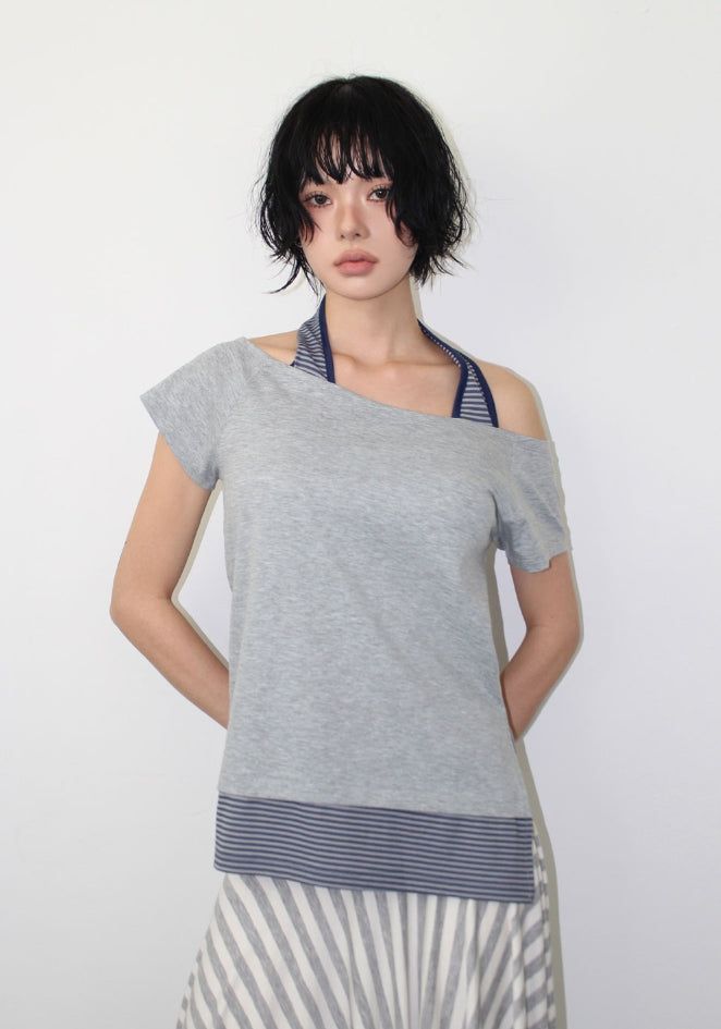AAKE(アケ)の「HALTER LAYERED OFF-TEE(Tops)」
