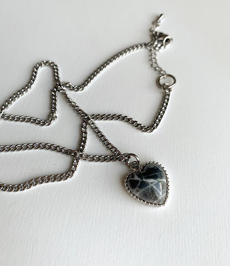 Gray marble heart necklace
