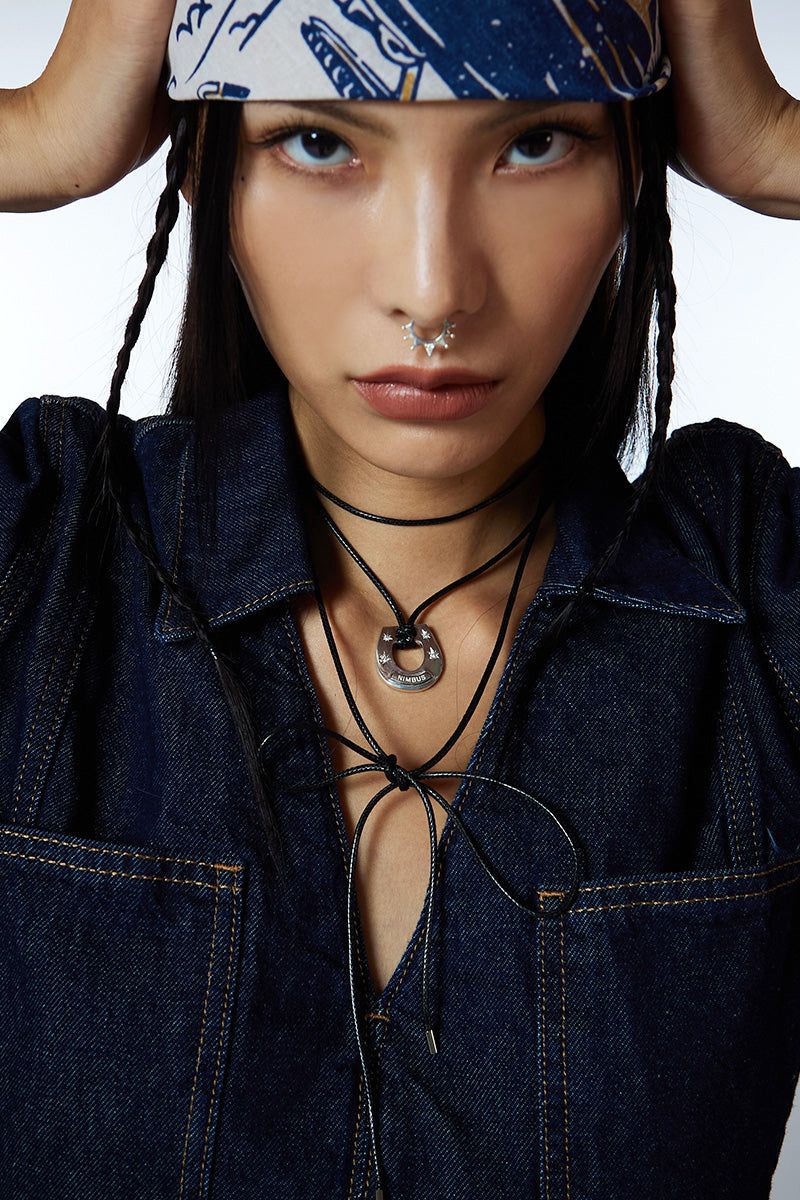 Sparkle Horseshoe Leather Necklace(BK)