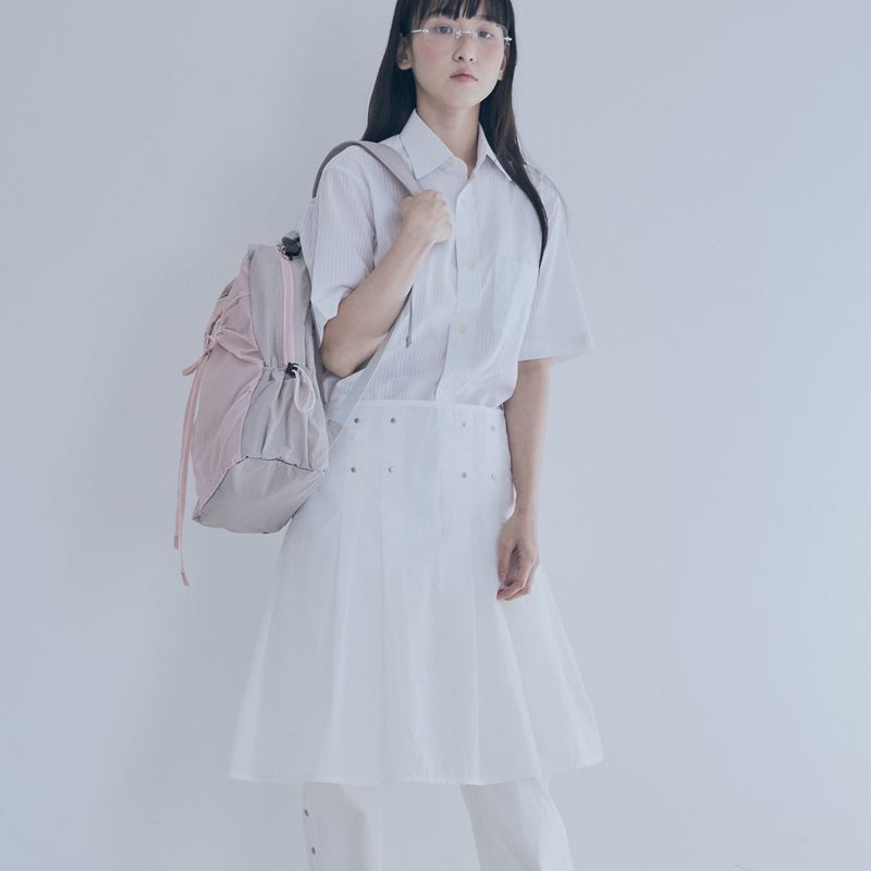 sheer layered rivet pleats skirt (white)