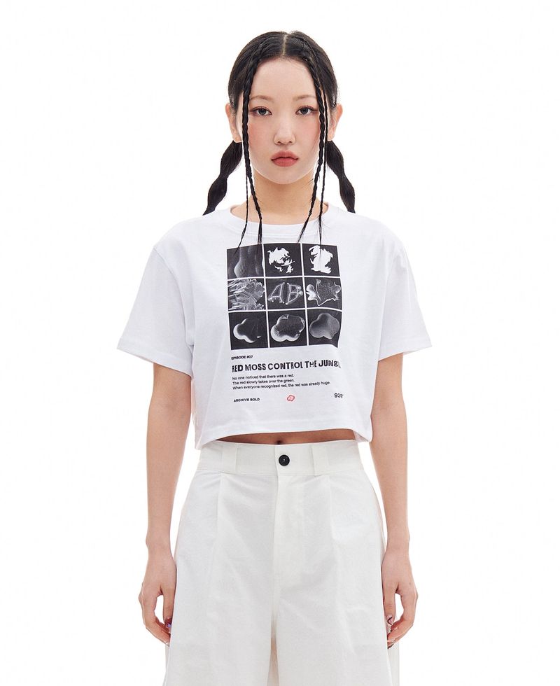 ARCHIVE BOLD(アーカイブボールド)の「RED MOSS 3X3 CROP T-SHIRTS (WHITE)(Tops)」