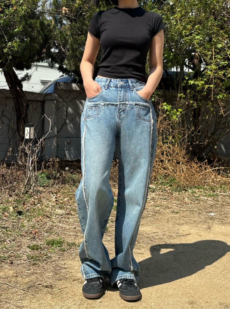 FRONT SIDE PATCHWORK DENIM PANTS code 18106
