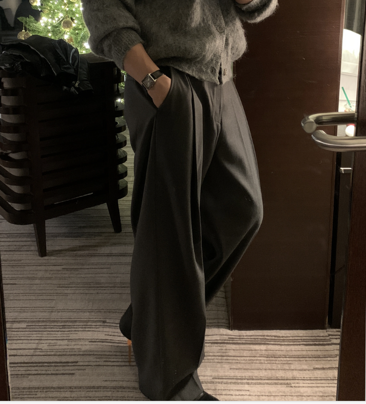 Yogis Deep Round Jaw Back Banding Wool Wide Slacks