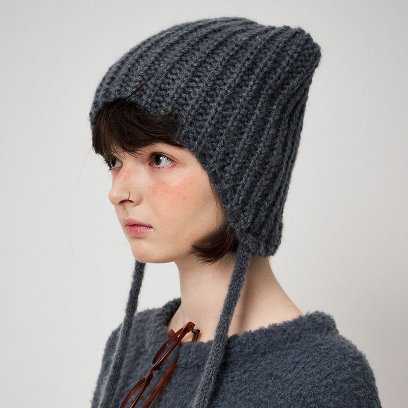 MOHAIR EARMUFF BEANIE, CHARCOAL