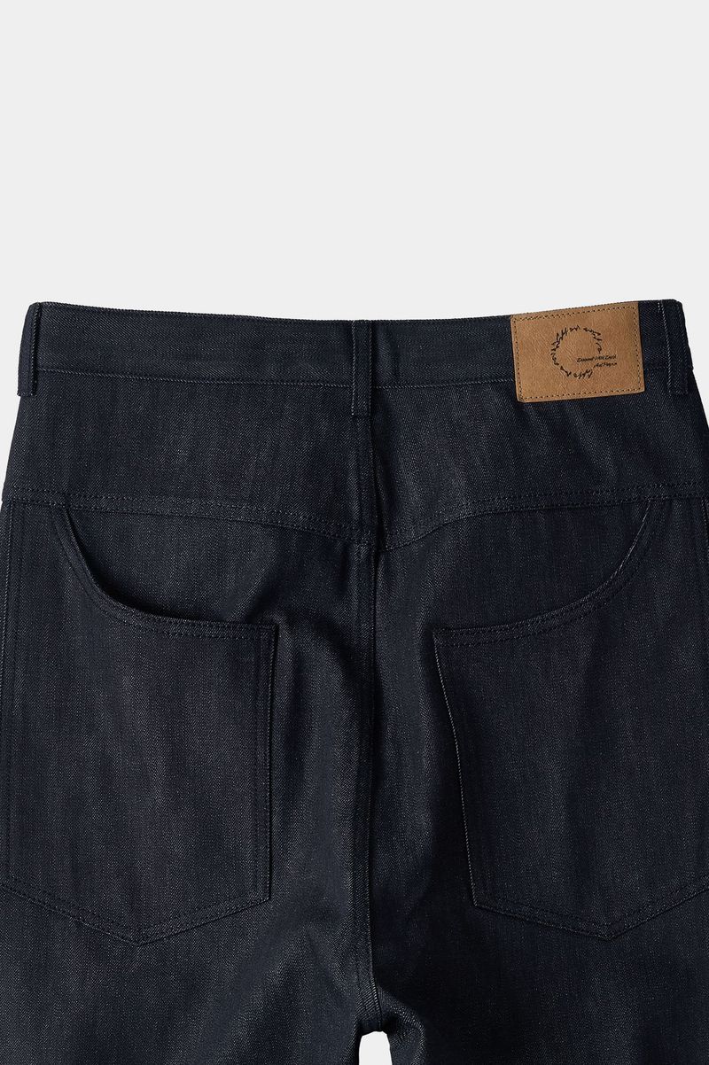 Natural High Waist Baggy Fit Selvedge Denim Pants(Navy)