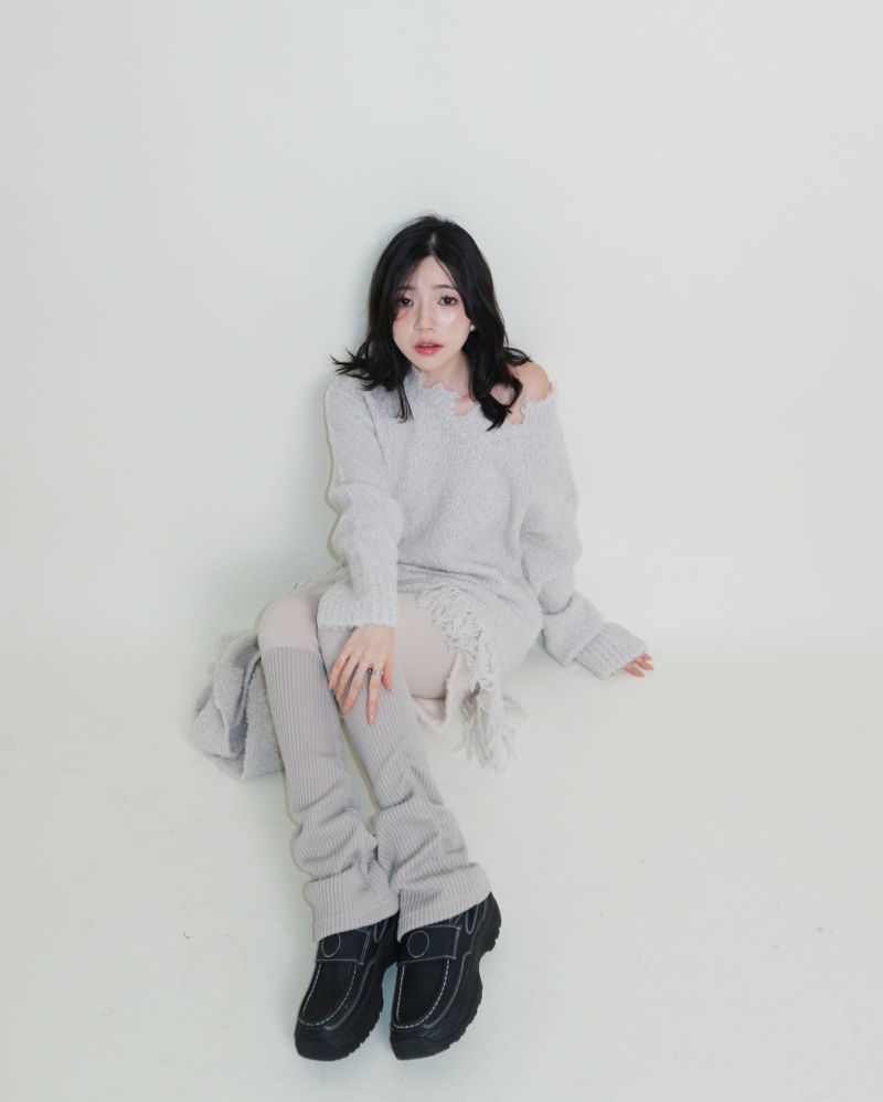 Puddle Demoor Tester Damage Long-Sleeved Knitwear Dress (Muffler Set)