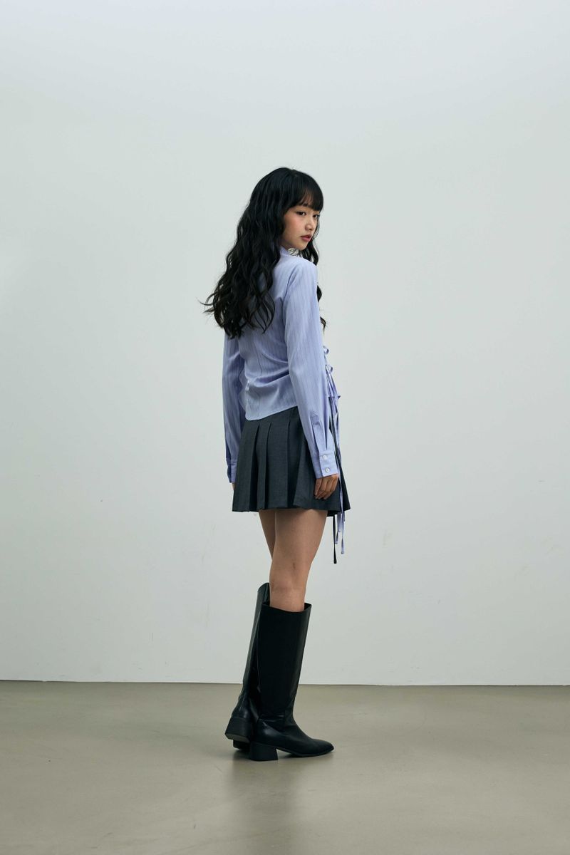 EVE STRIPE WRAP SHIRT / SKY BLUE