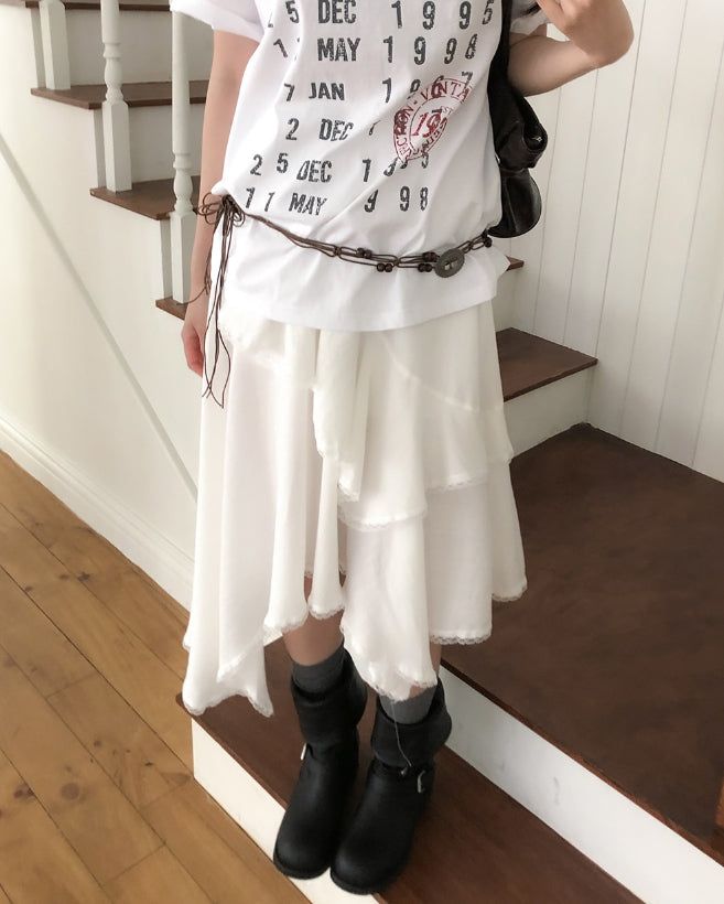 ULAN(ユレン)の「Humming Lace Unbalance Skirt(Skirts)」