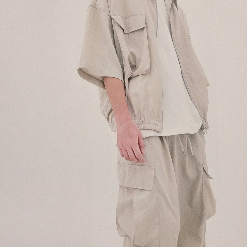street shape shortsleeve zipup_beige