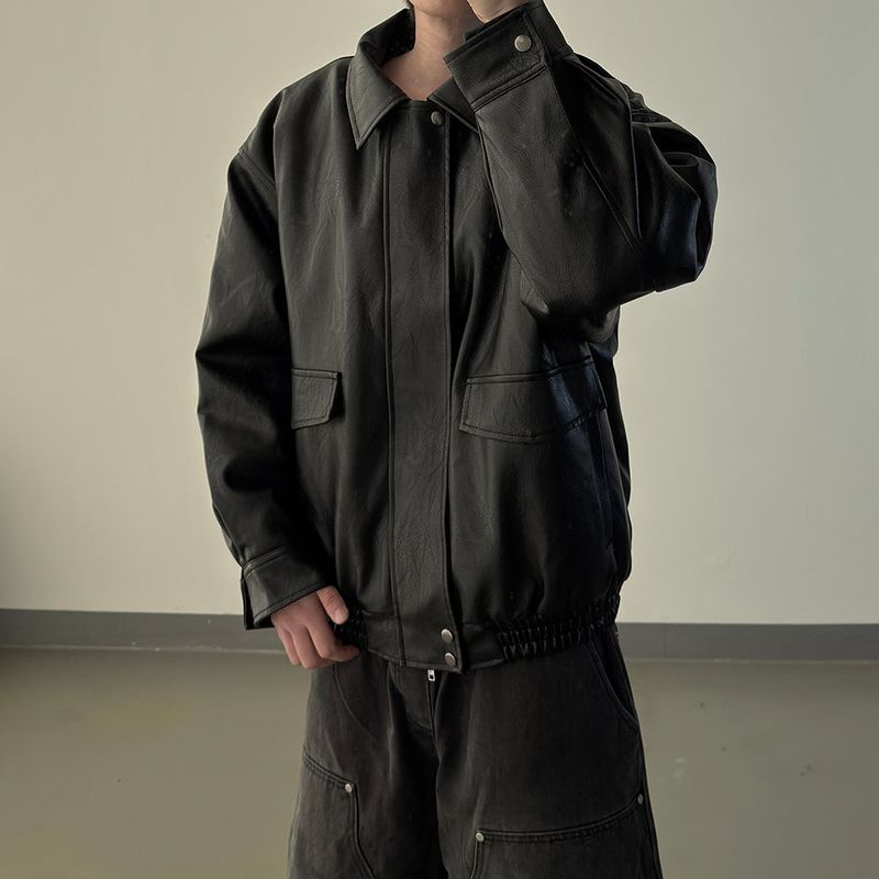 Lining fur oversized leather jumper