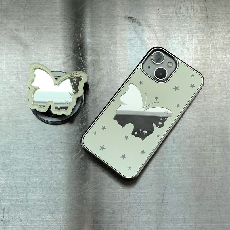 [MADE][Mirror Silver Bumper Case] Butterfly Mirror Case • Yellow