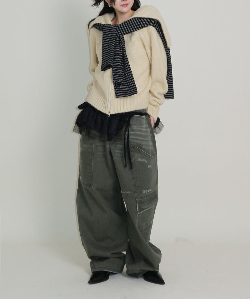 Square Sailor Collar Two-Way Knit Cardigan