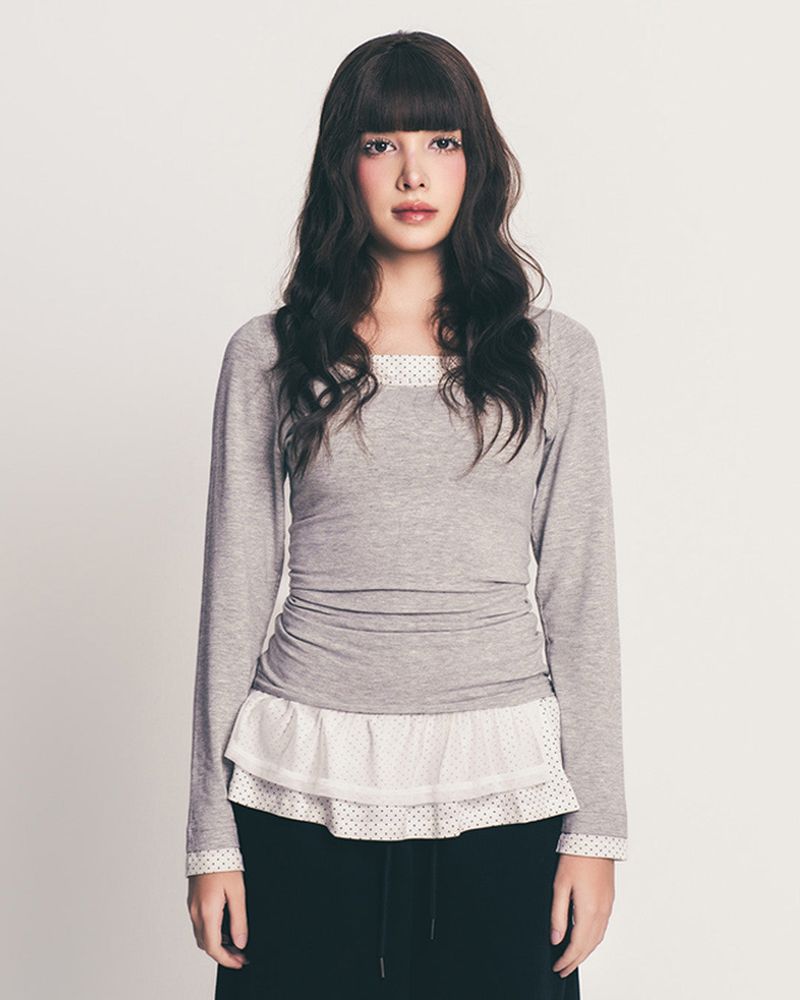 Fazed(フェイズド)の「dot frill layered top / gray(Tops)」