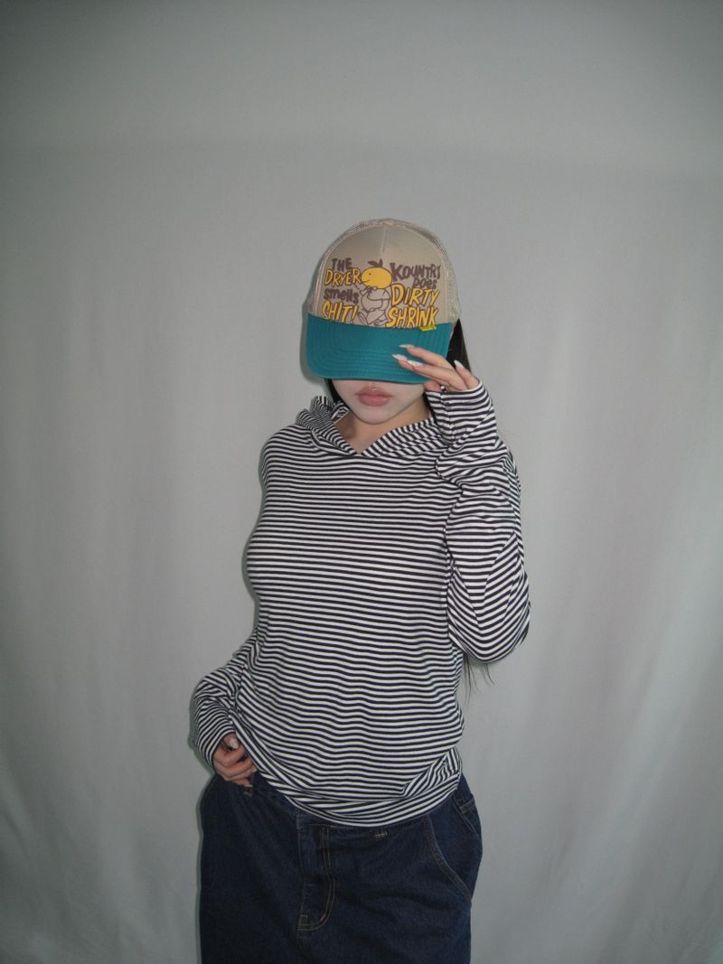 Slim Fit Striped Hand Warmer Hoodie