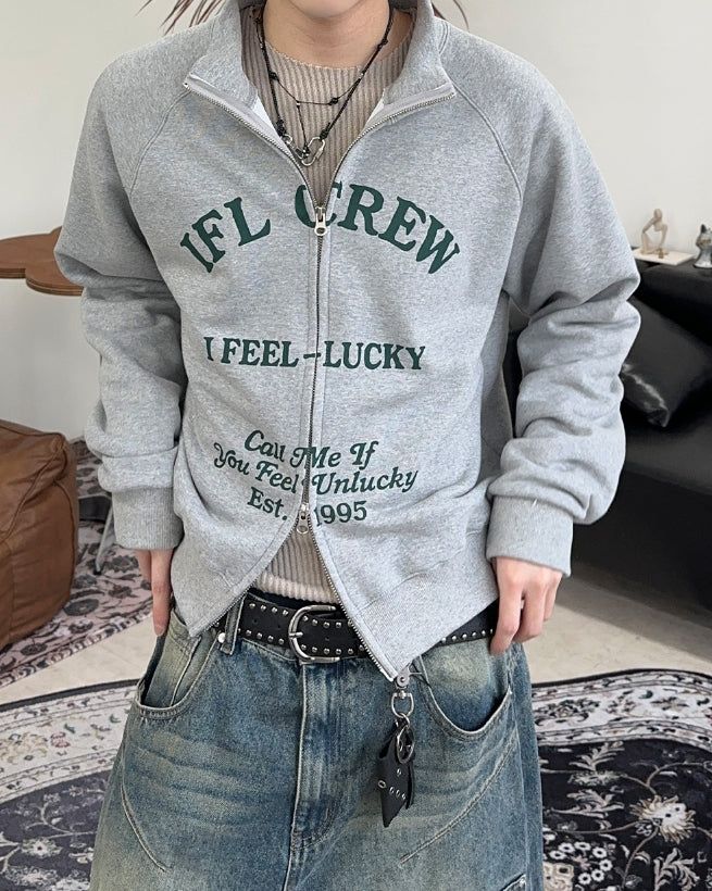 Crew lettering high-neck zip-up