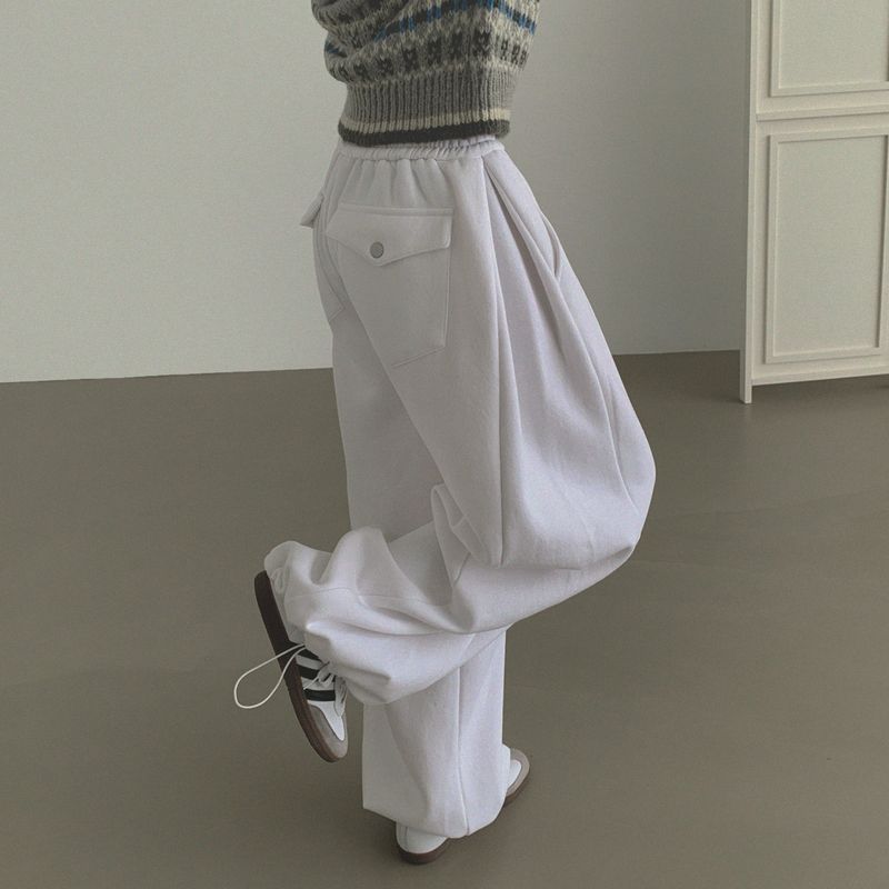 LONG / Back pocket napping wide banding pants