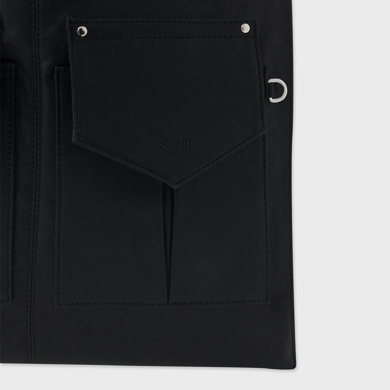 Leather 2 Pocket Flat Bag Set (Black)