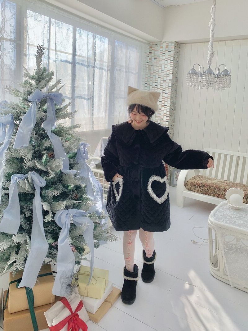 Lovable Velvet Quilted Padded Coat ( Black )