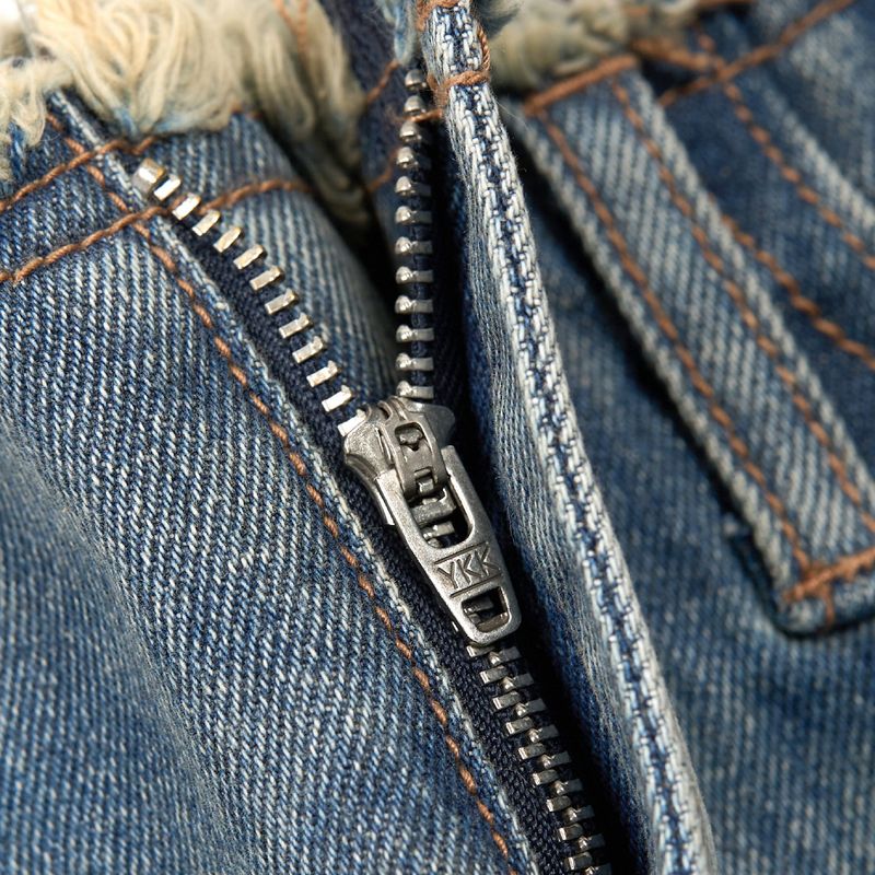 STUD DENIM SKIRT LAYERED PANTS (BLUE)