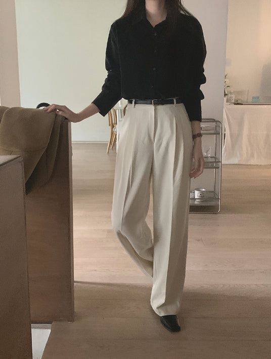 luch wool pintuck wide slacks
