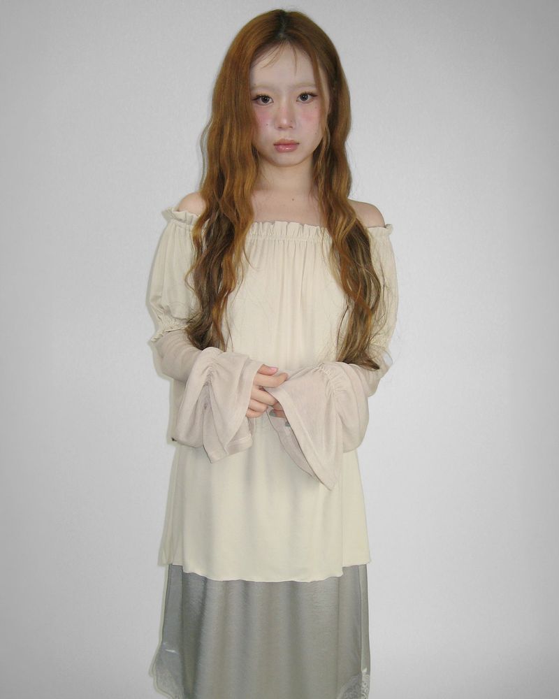 NAVI SHIRRING OFF-SHOULDER DRESS