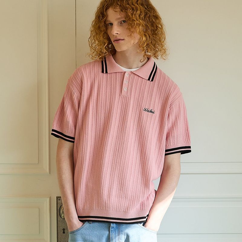 Line collar half sleeve knit