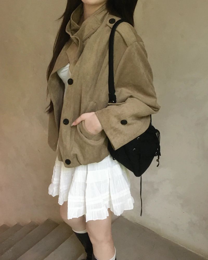 Suede crop trench jacket