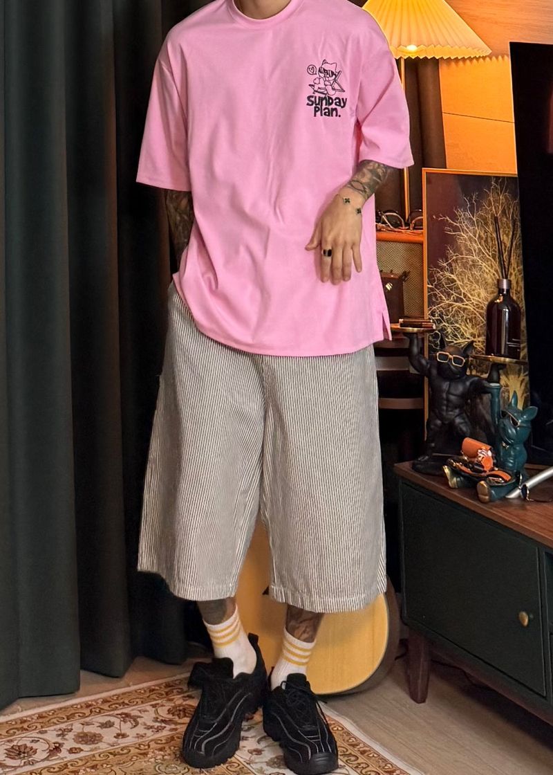 Striped Big Size Carpenter Bermuda Pants 3COLOR