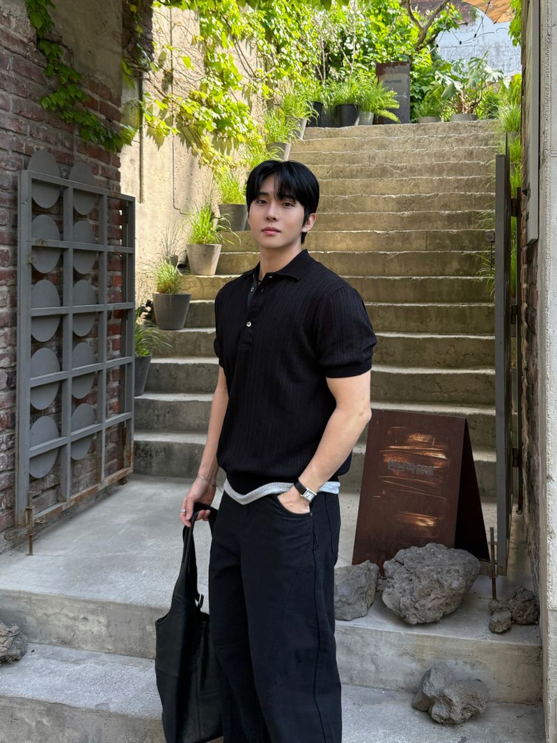 Texture collar knitwear short-sleeve