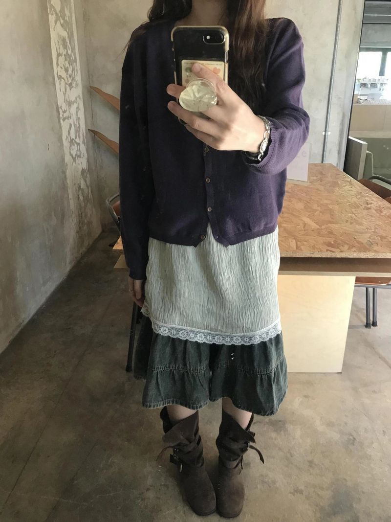 sear denim tiered skirt