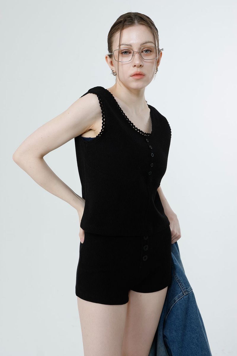 WAFFLE SLEEVELESS_BLACK