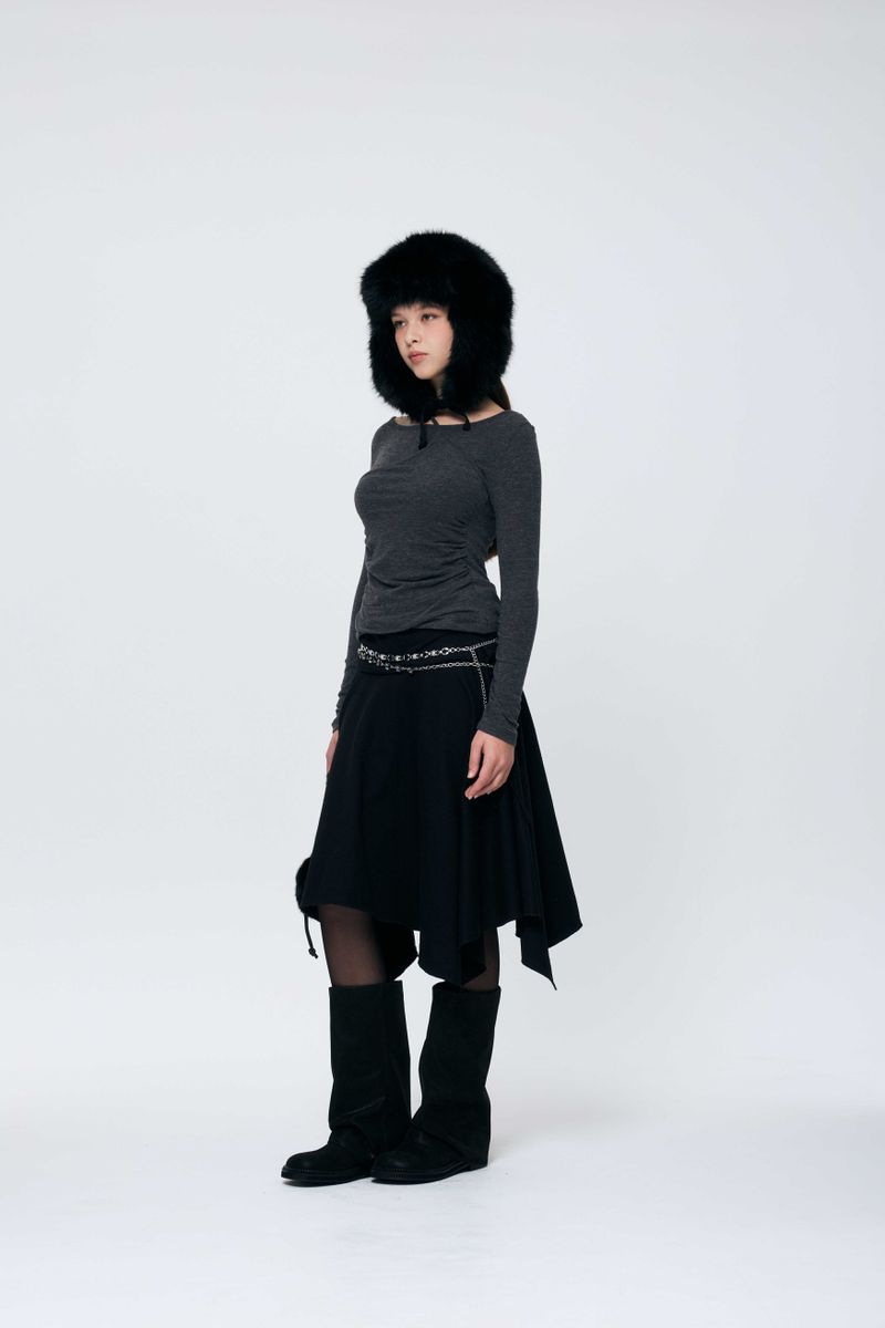 MUREN SHIRRING TOP / CHARCOAL