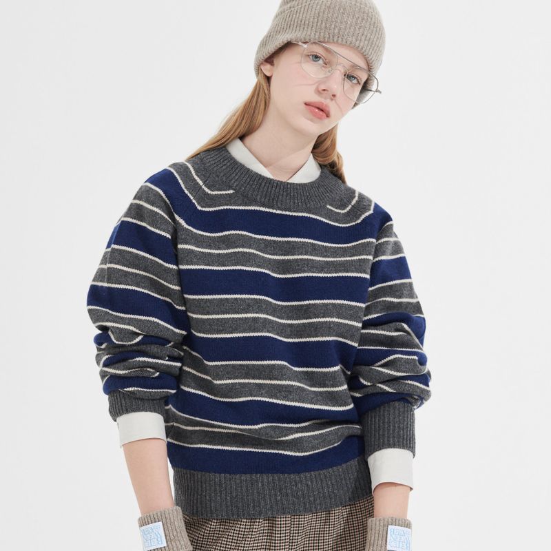 Between A and B(ビットウィーンエーアンドビー)の「CASHEMERE WOOL BLENDED STRIPE KNIT PULL OVER_NAVY(Tops)」