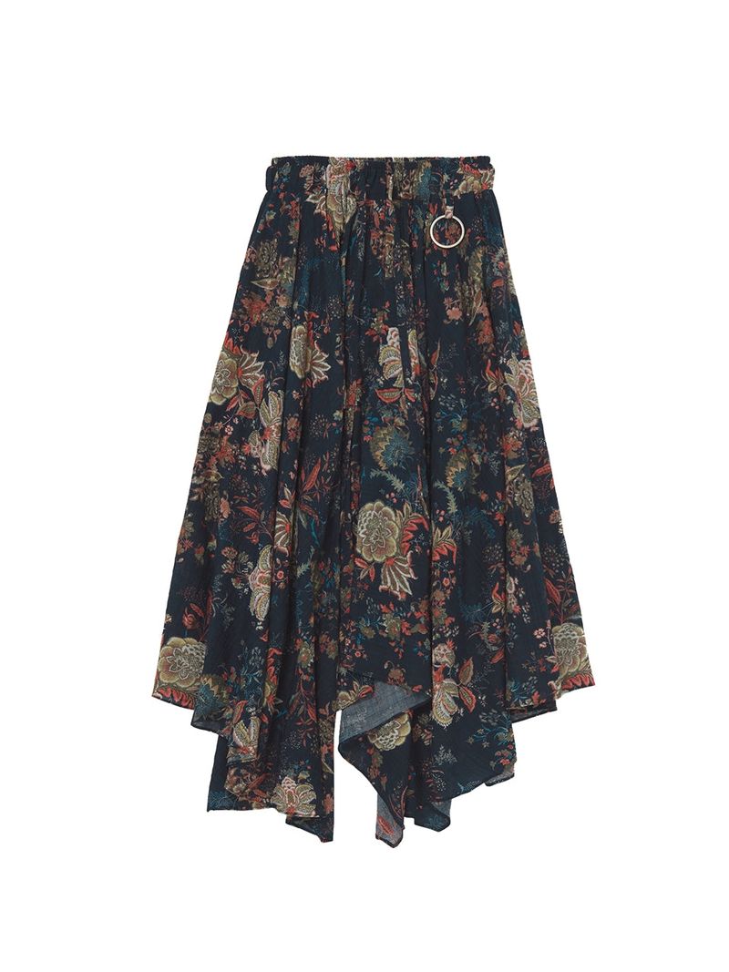 A NOTHING（アナッシング）の「VINTAGE FLOWER UNBALANCE FLARE SKIRT (Navy)（Skirts）」