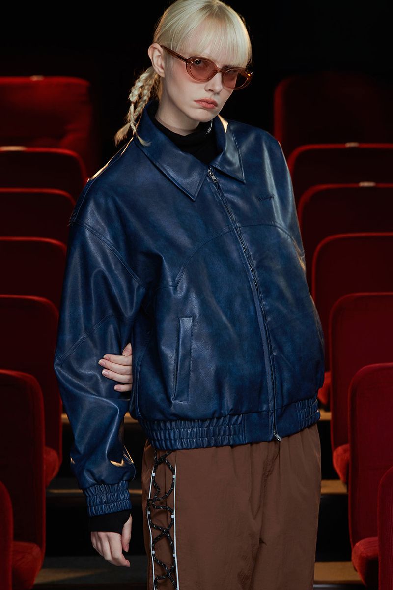 FAUX LEATHER WESTERN BLOUSON / BLUE