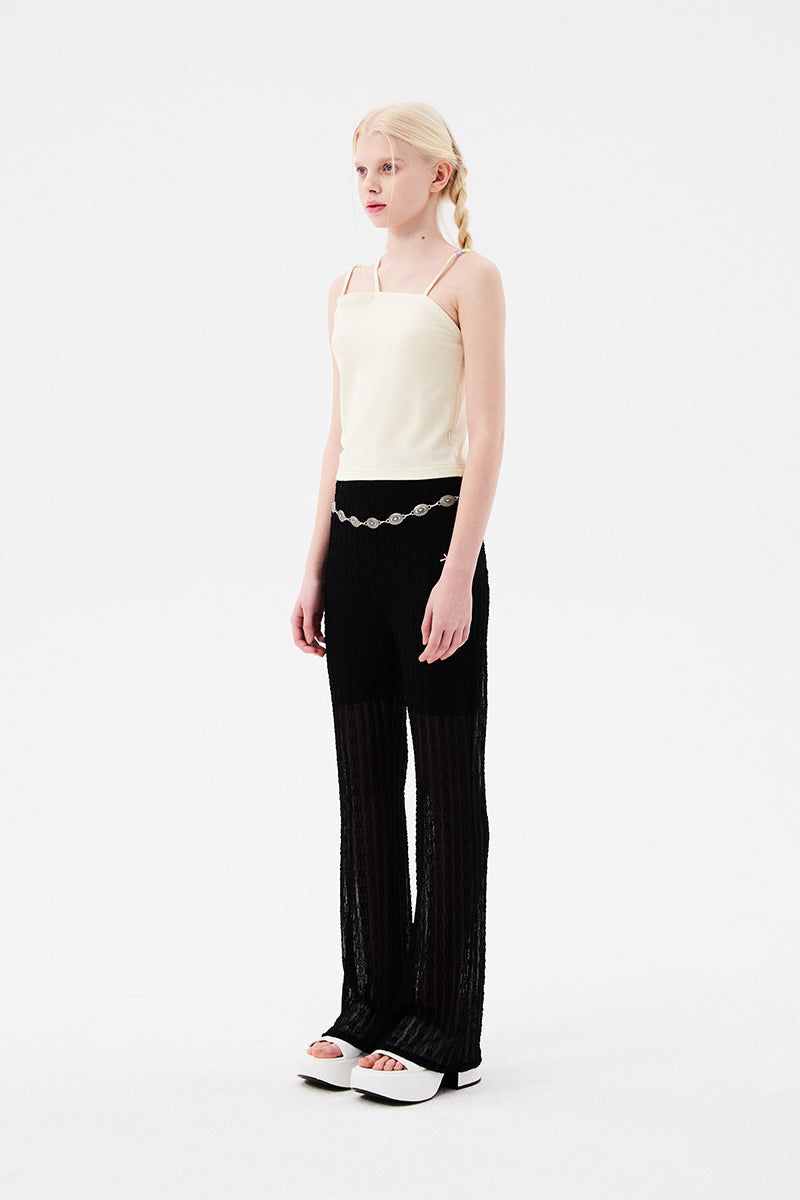 CHERRY LACE BOOTCUT PANTS [BLACK]