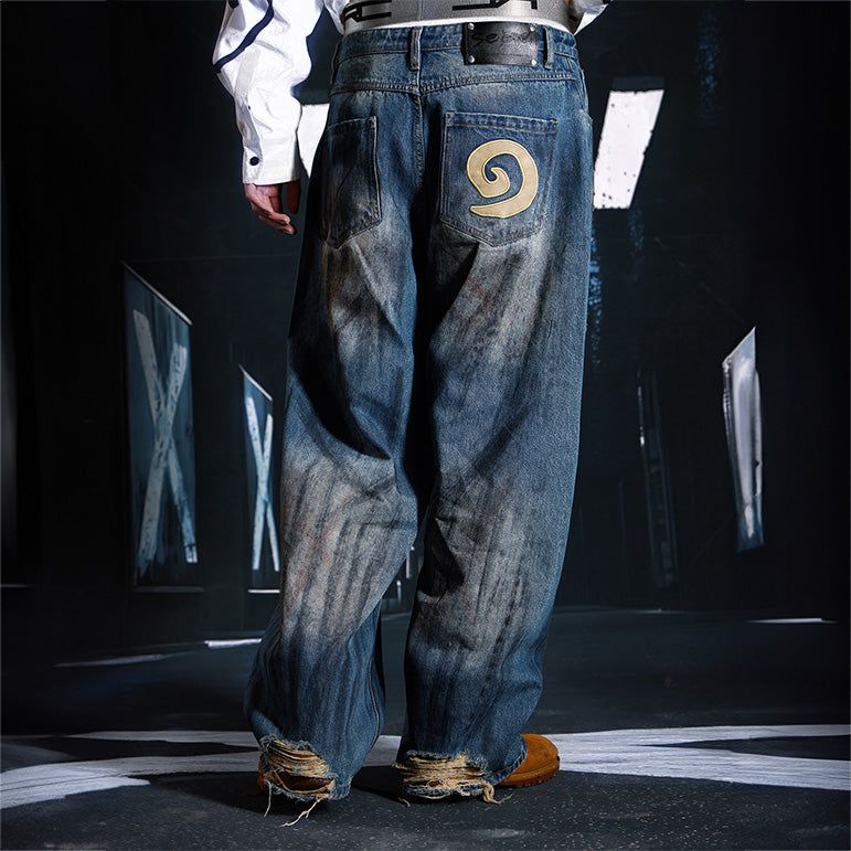 SEXXDEVIL Mud-dyed graffiti washed distressed jeans